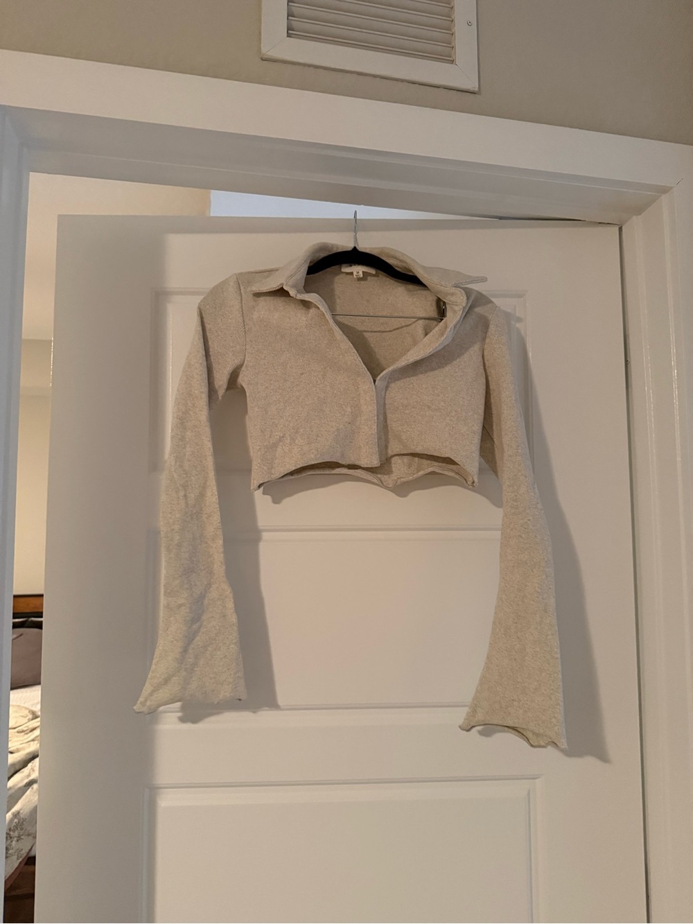 MARBLE Oatmeal Cropped Collared Knit Cardigan
